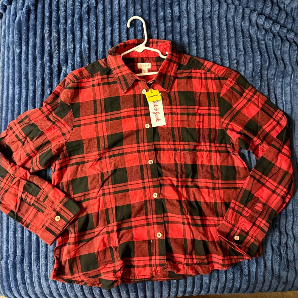 Cat & Jack Red and Black Plaid Button-Up Shirt